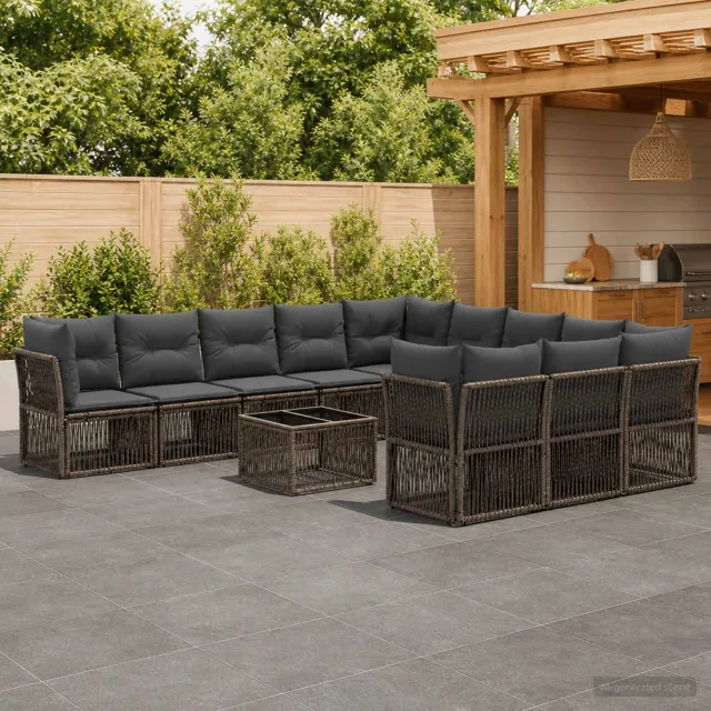 vidaXL Tuinbankenset 12 st 11-zits Grijs poly rattan