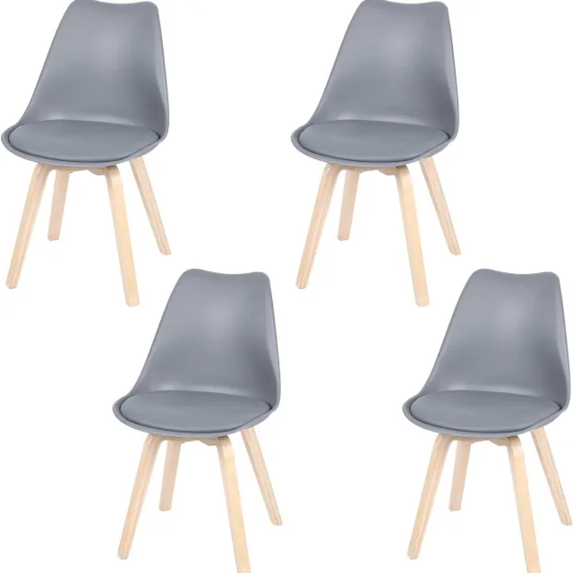 Urban Living "EMY" Set van 4 eetkamerstoelen grijs met zitkussen 45 x 58 x H82 cm