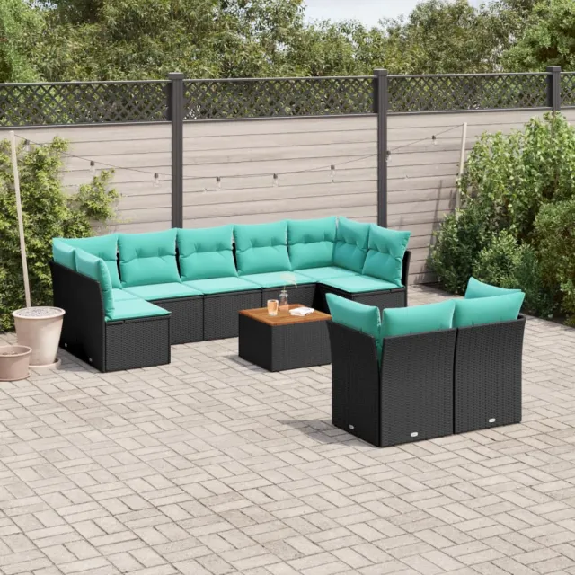 vidaXL 10-delige Loungeset met kussens poly rattan zwart, foto 2