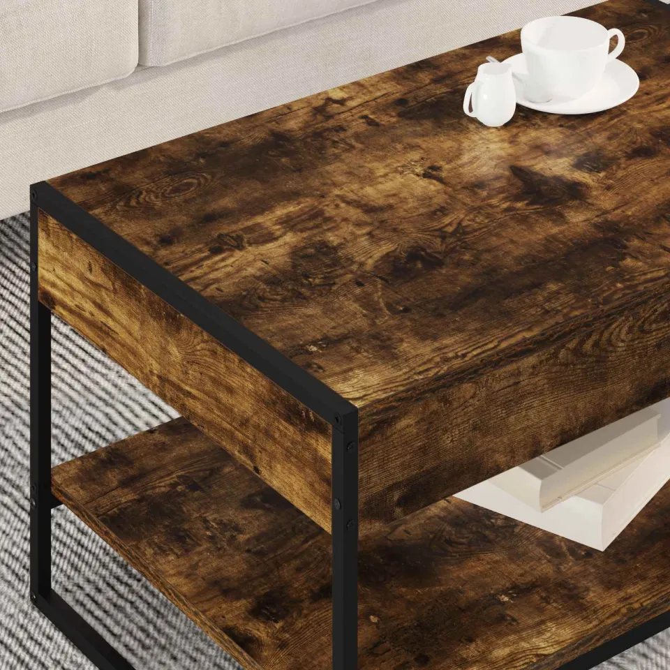 vidaXL Salontafel Rook Eik 80 x 50 x 40 cm Bewerkt hout bruin, foto 4