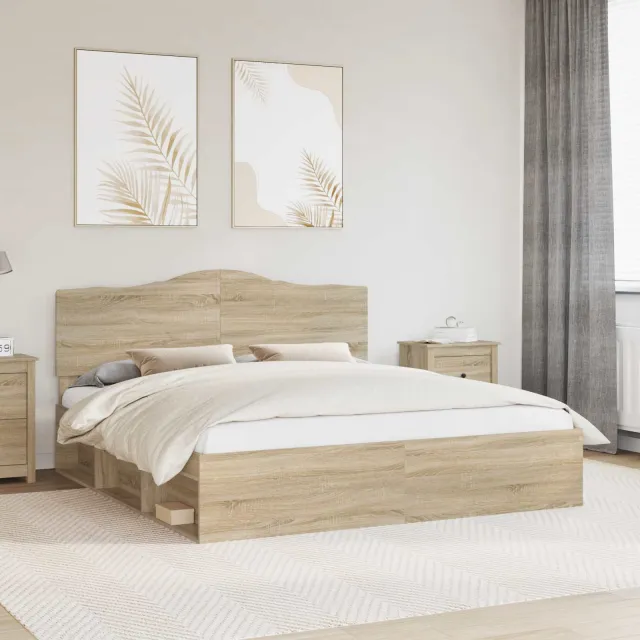 vidaXL Bedframe met hoofdeinde Sonoma 200 x 200 cm Massief grenenhout Bruin