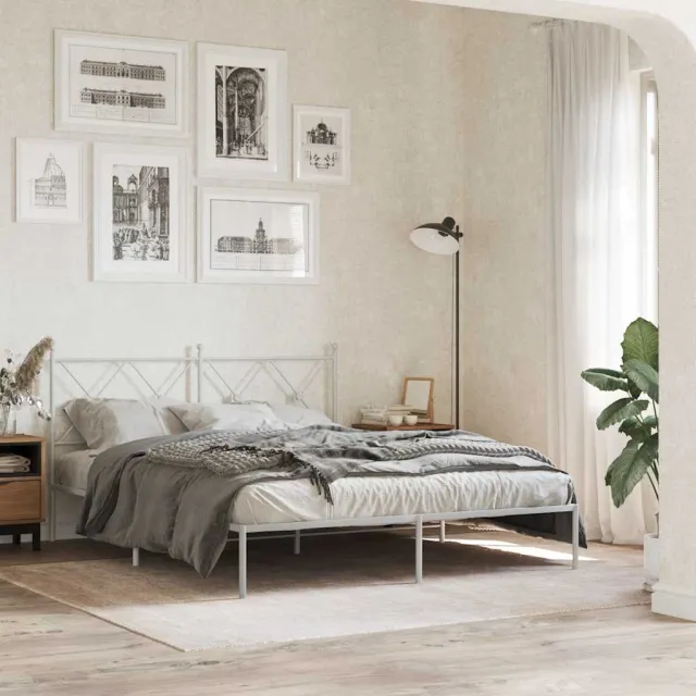 vidaXL Bedframe met hoofdbord metaal wit 150x200 cm