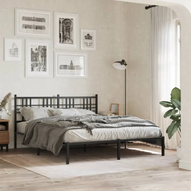 vidaXL Bedframe met hoofdbord metaal zwart 150x200 cm