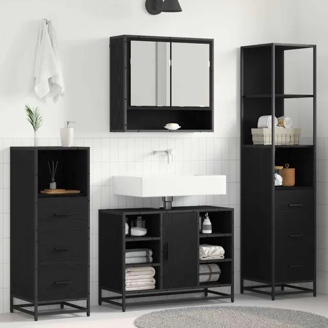 vidaXL Badkamermeubelset 3 st Zwart Eiken Bewerkt hout, foto 2
