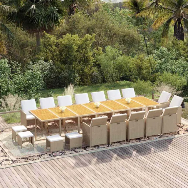 vidaXL 19-delige Tuinset met kussens poly rattan beige, foto 2