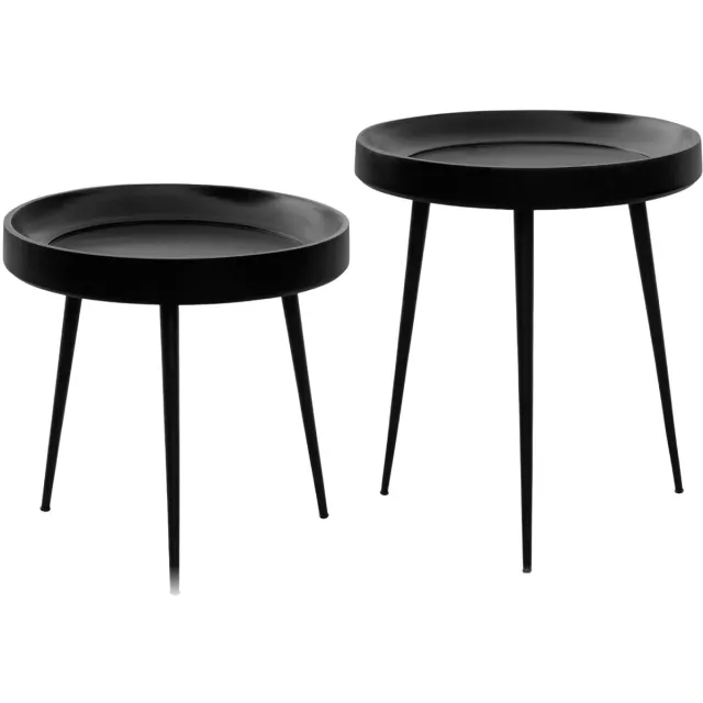Lewis & Loft Salontafels Luus - Mangohout - Metaal - Rond - Zwart - Klein en groot - Set van 2