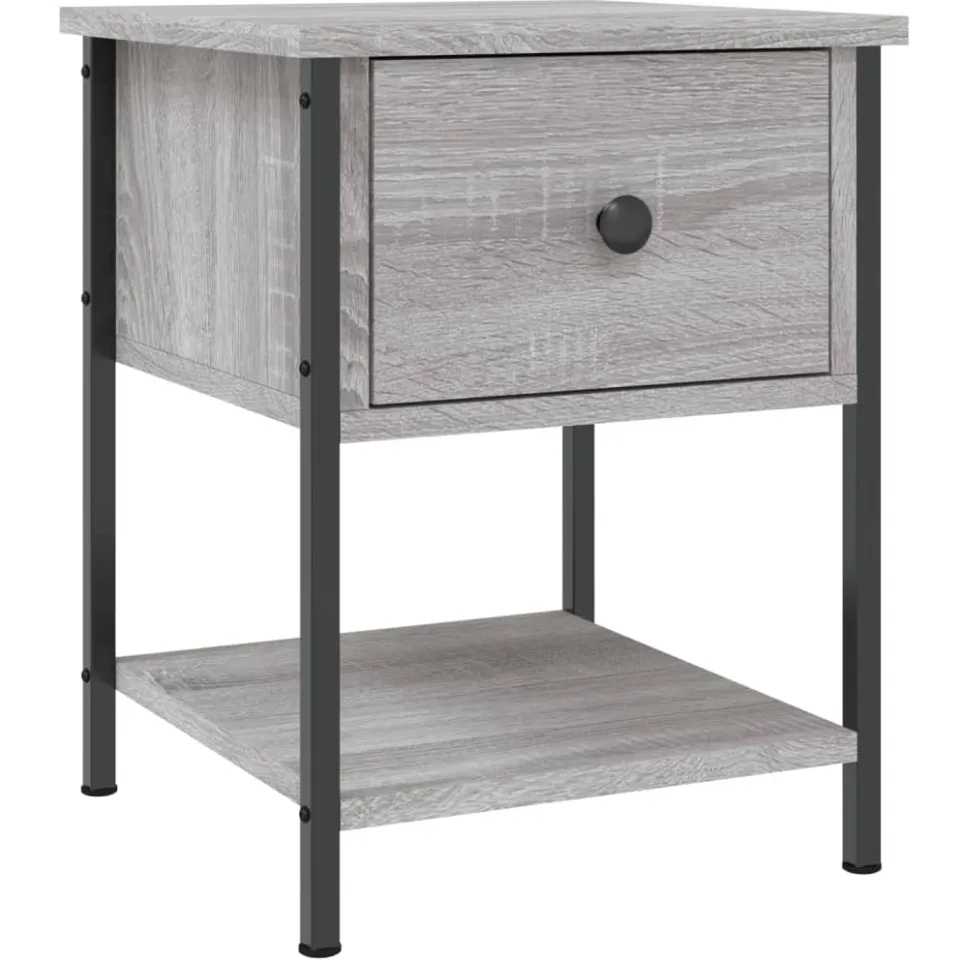 vidaXL Nachtkastje 34x35,5x45 cm bewerkt hout grijs sonoma eikenkleur