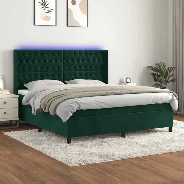 vidaXL Boxspring met matras en LED fluweel donkergroen 160x200 cm groen