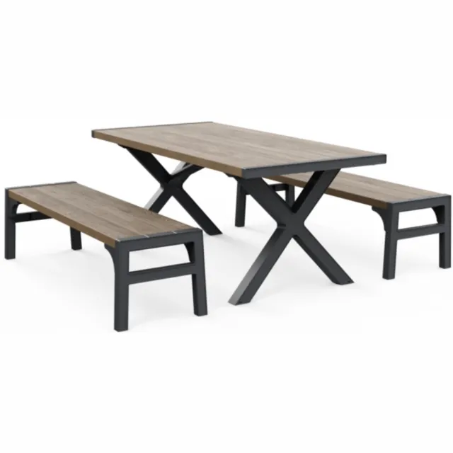 Keter Porto Picknickset - Tafel met 2 Banken - Ashwood