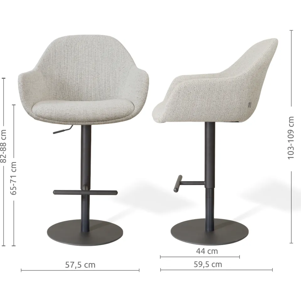 Nolon Niva-Mae draaibare tulp barkruk beige gemêleerd - verstelbaar - mat zwart onderstel, foto 2
