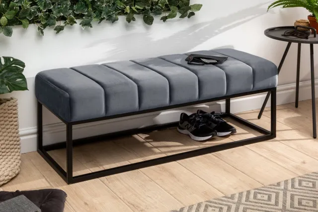 Invicta Interior Moderne bank PETIT BEAUTÉ 110cm zilvergrijs fluweel zwart frame - 44267 Zie omschrijving