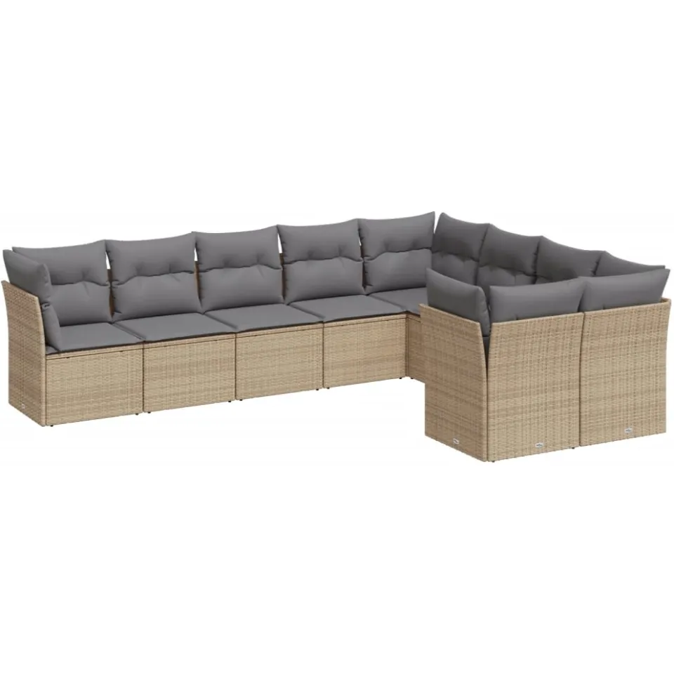 vidaXL 9-delige Loungeset met kussens poly rattan beige, foto 3