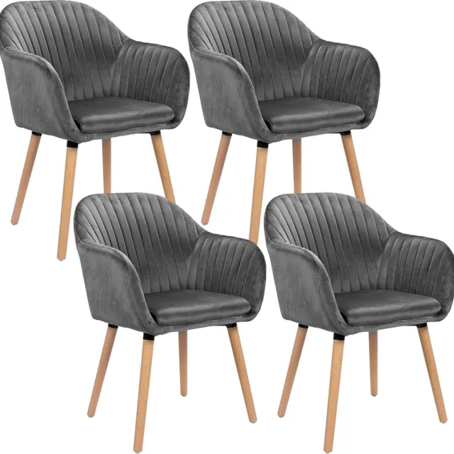 Happyment Eetkamerstoelen Deluxe - Set van 4 - Woonkamerstoelen grijs met rugleuning - Keukenstoelen - Fauteuil - Kuipstoel - Fluweel