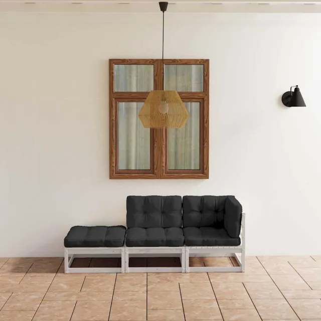 vidaXL 3-delige Loungeset met kussens massief grenenhout wit, foto 2