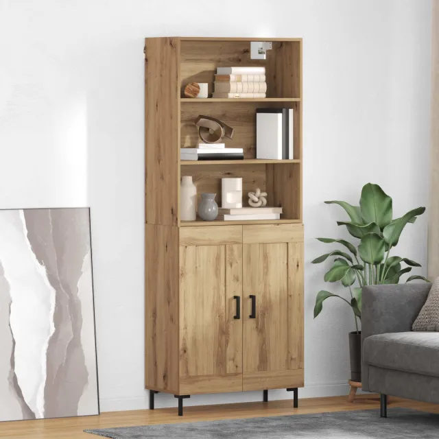 vidaXL Hoge kast Artisan Eiken 69,5 x 34 x 180 cm Bewerkt hout Bruin