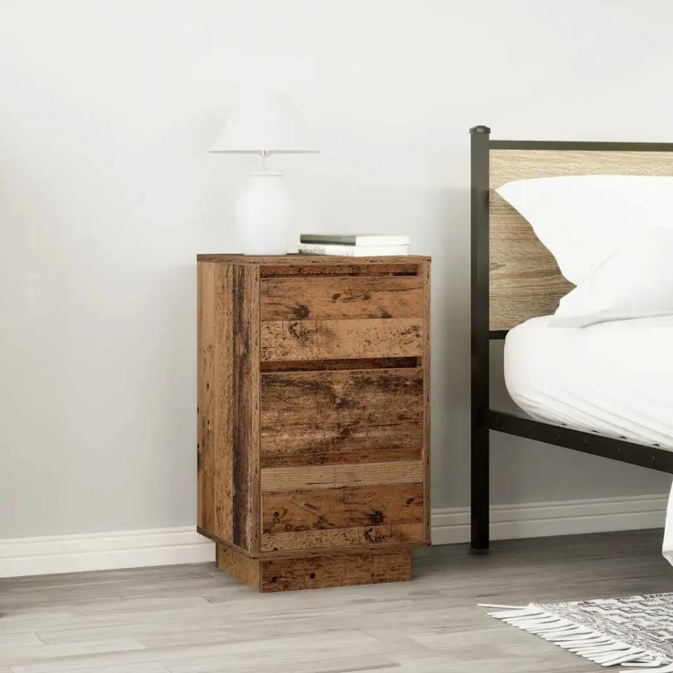 vidaXL Nachtkastje met LED-verlichting 38x34x65 cm oud hout bruin, foto 2