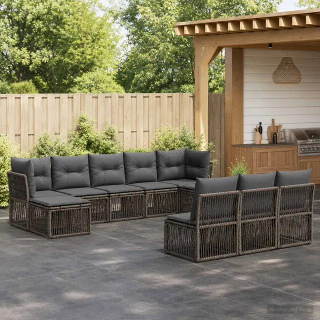 vidaXL Tuinbankenset 10 st 10-zits Grijs poly rattan