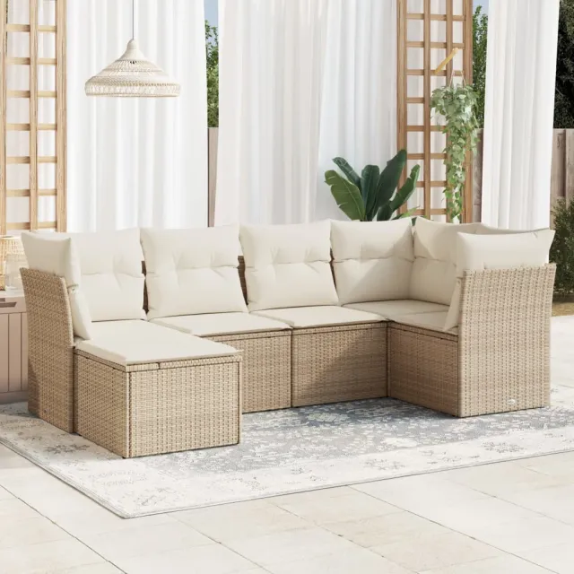 vidaXL 6-delige Loungeset met kussens poly rattan beige, foto 2