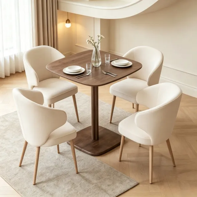 MODFU Eettafel - Dikke Tafelplaat - Modern - Keuken - Hout - Bruin - 70 X 70 X 75 Cm