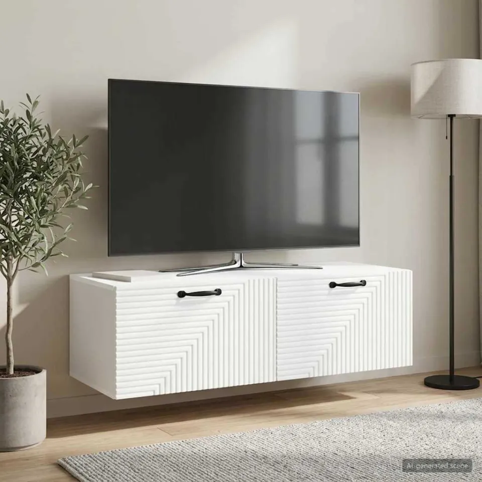 vidaXL Wandbeugel TV-kast Wit 98 x 41 x 30 cm Bewerkt hout, foto 4