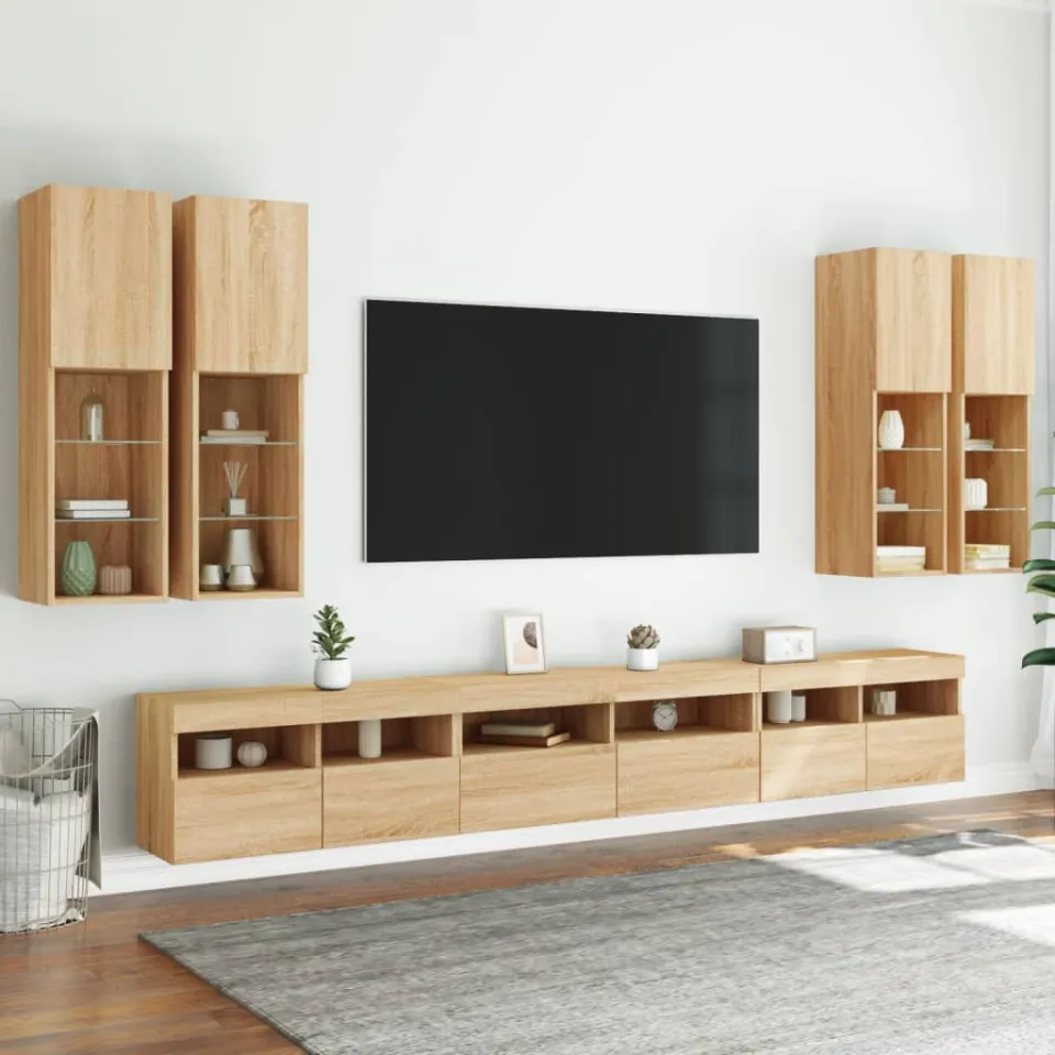vidaXL 7-delige Tv-wandmeubelset met LED-verlichting sonoma eikenkleur, foto 4