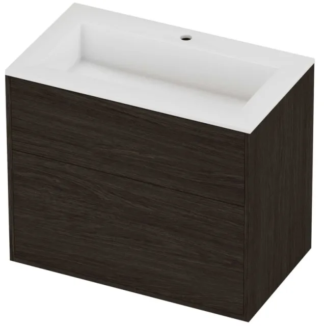 Proline Aristo Badmeubelset Polystone Elegant 1 Kraangat 80x46x67 cm Glans Wit Mokka Oak Eiken