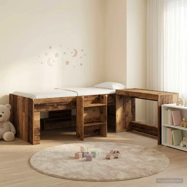 vidaXL Hoge Bed Frame met Bureau voor Kinderen 2 st Oud hout Bruin