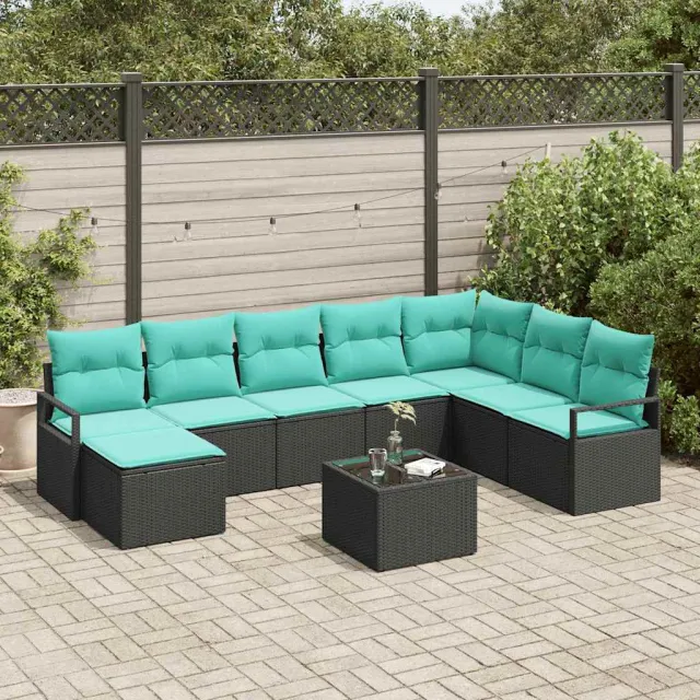vidaXL Bankstel 9 st Zwart poly rattan, foto 2