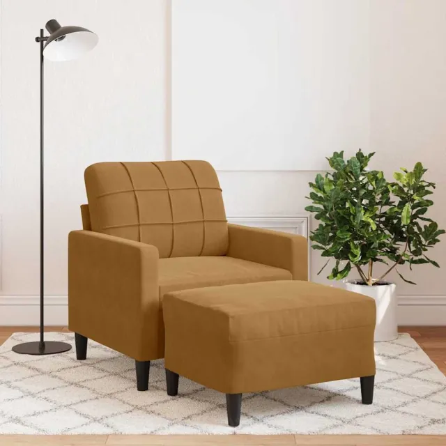 vidaXL Fauteuil - met - voetenbank - 60 - cm - fluweel - bruin