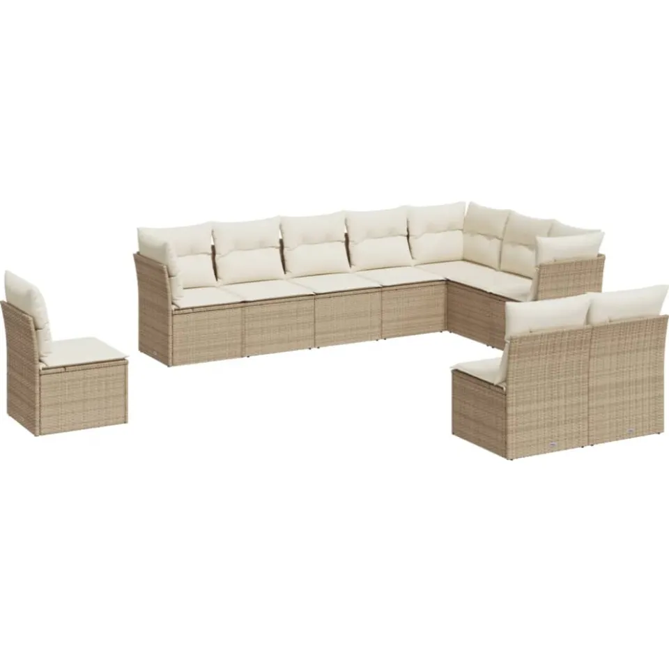 vidaXL 10-delige Loungeset met kussens poly rattan beige, foto 3