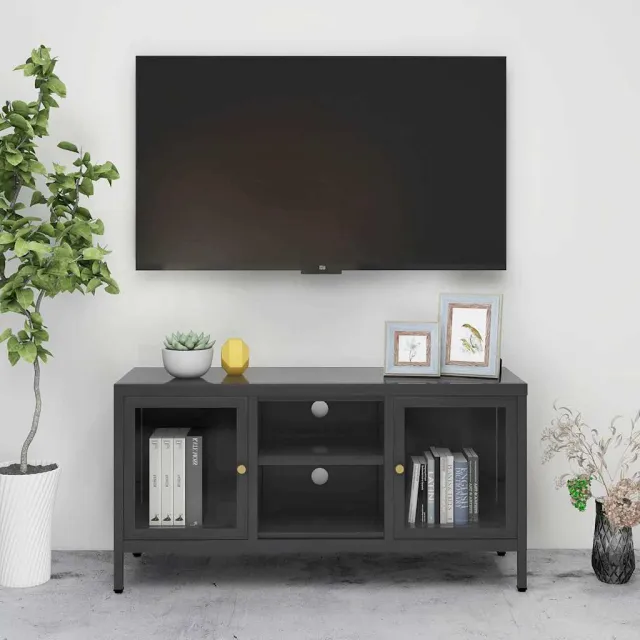 vidaXL Tv-meubel 105x35x52 cm staal en glas antracietkleurig Anthraciet