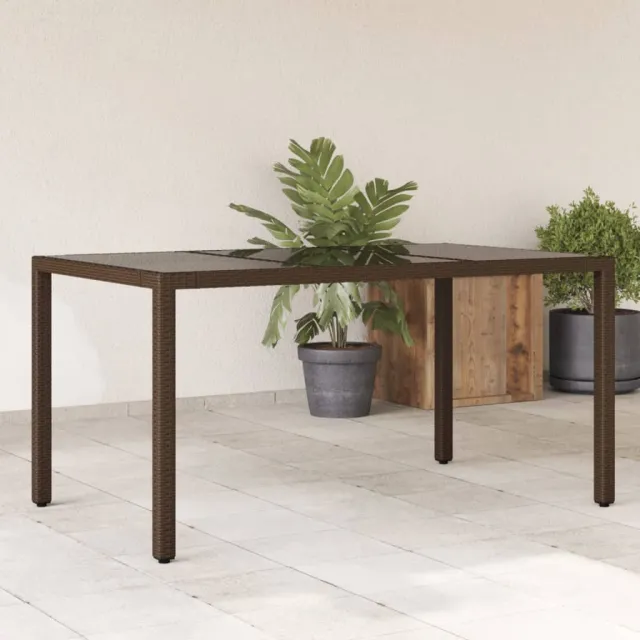 vidaXL Tuintafel met glazen blad 150x90x75 cm poly rattan bruin, foto 2