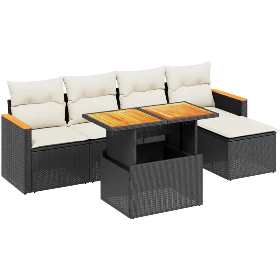 vidaXL 6-delige Loungeset met kussens poly rattan zwart