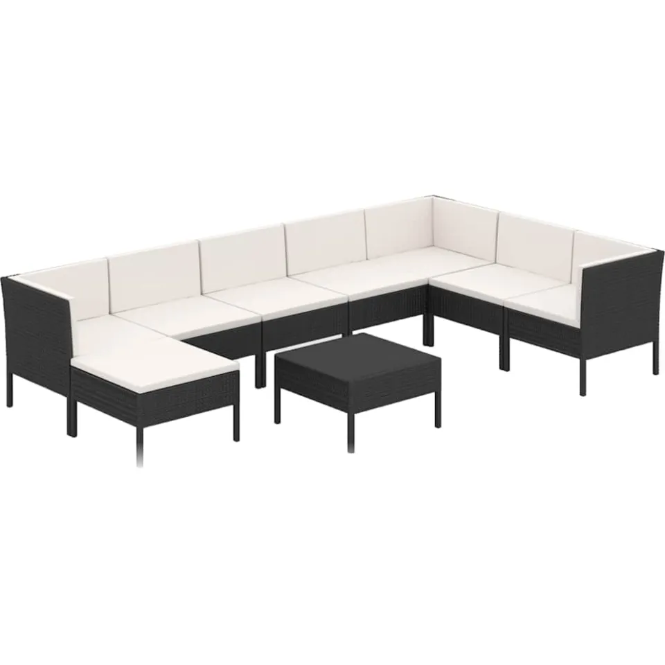 vidaXL 9-delige Loungeset met kussens poly rattan zwart, foto 3