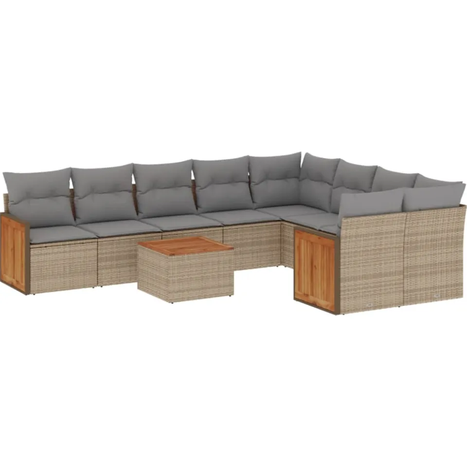 vidaXL 10-delige Loungeset met kussens poly rattan beige, foto 3