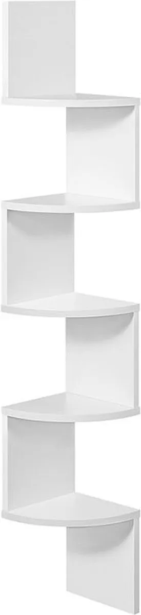 MAZAZU Boekenplank Hoek - Opbergplank 5 Niveaus - Boekenrek - Hout - 20x20x127,5 cm - Wit