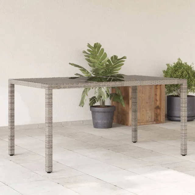 vidaXL Tuintafel met glazen blad 150x90x75 cm poly rattan grijs, foto 2