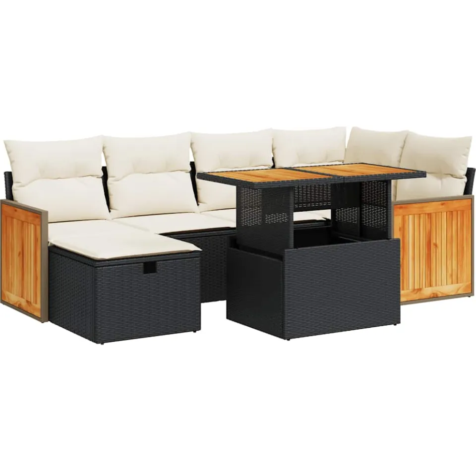 vidaXL 8-delige Loungeset met kussens poly rattan zwart, foto 3