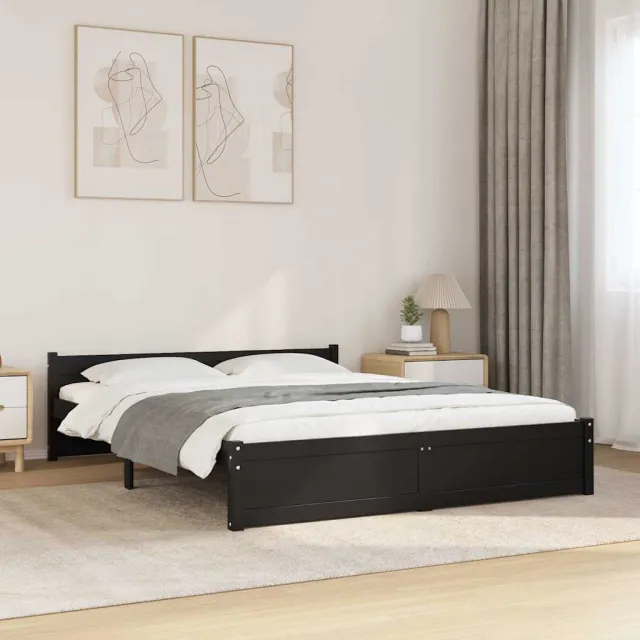 vidaXL Bedframe massief hout zwart 140x190 cm