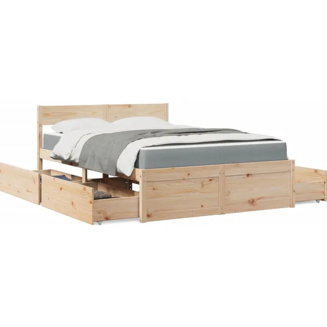 vidaXL Bed met lades en matras massief grenenhout 120x190 cm Bruin