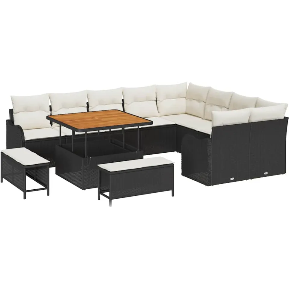vidaXL Tuinbankenset 12 st Zwart poly rattan
