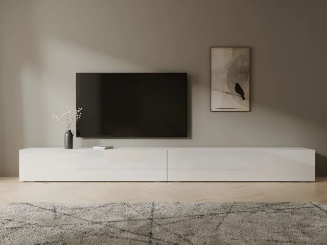 Mobistoxx Tv-meubel KINGSTON 2 klapdeuren 280 cm wit/hoogglans wit