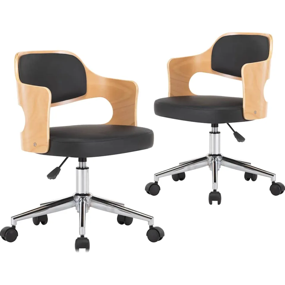 vidaXL Eetkamerstoelen draaibaar 2 st gebogen hout en kunstleer zwart, foto 3