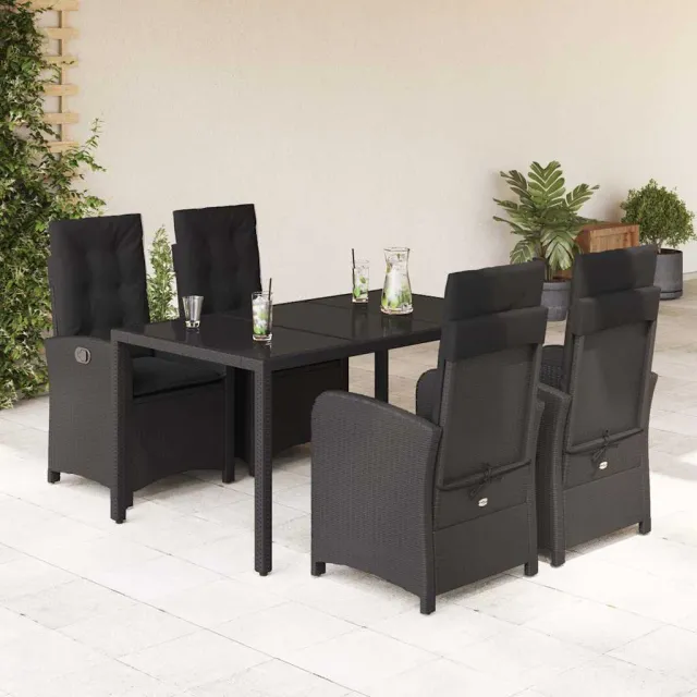 vidaXL 5-delige Tuinset met kussens poly rattan zwart, foto 2