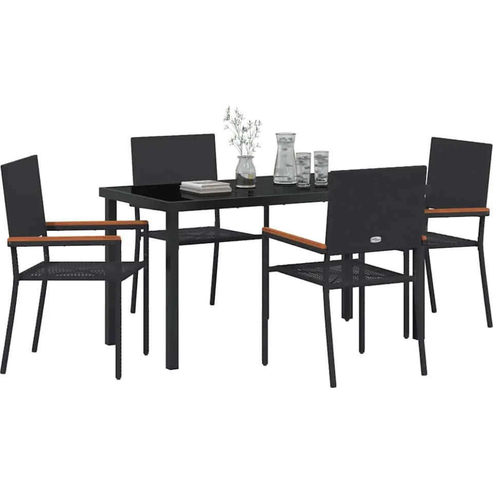 vidaXL Tuin eettafelset 5 st Zwart poly rattan, foto 2