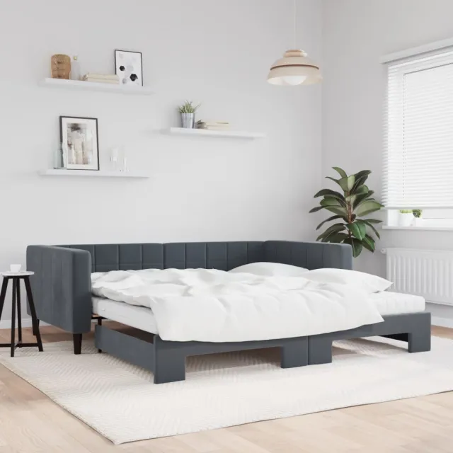 vidaXL Slaapbank onderschuifbed matrassen 100x200cm fluweeldonkergrijs