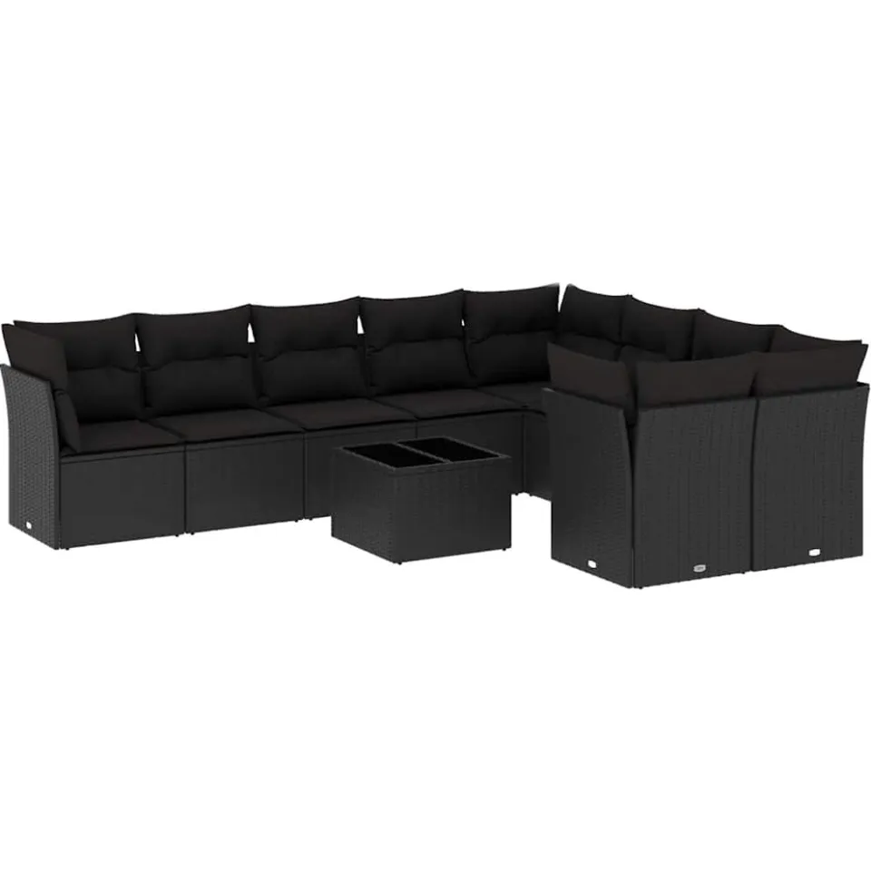 vidaXL 10-delige Loungeset met kussens poly rattan zwart