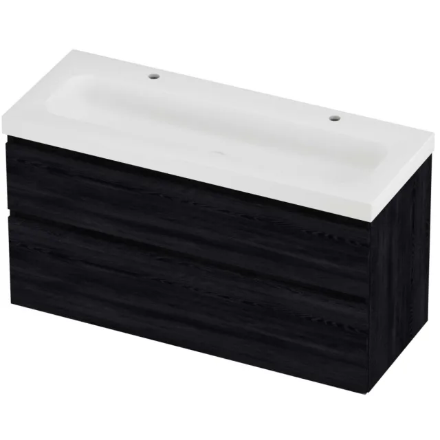Proline Haga Badmeubelset Polystone Mezza 2 Kraangaten 120x46x66 cm Mat White Black Oak Eiken