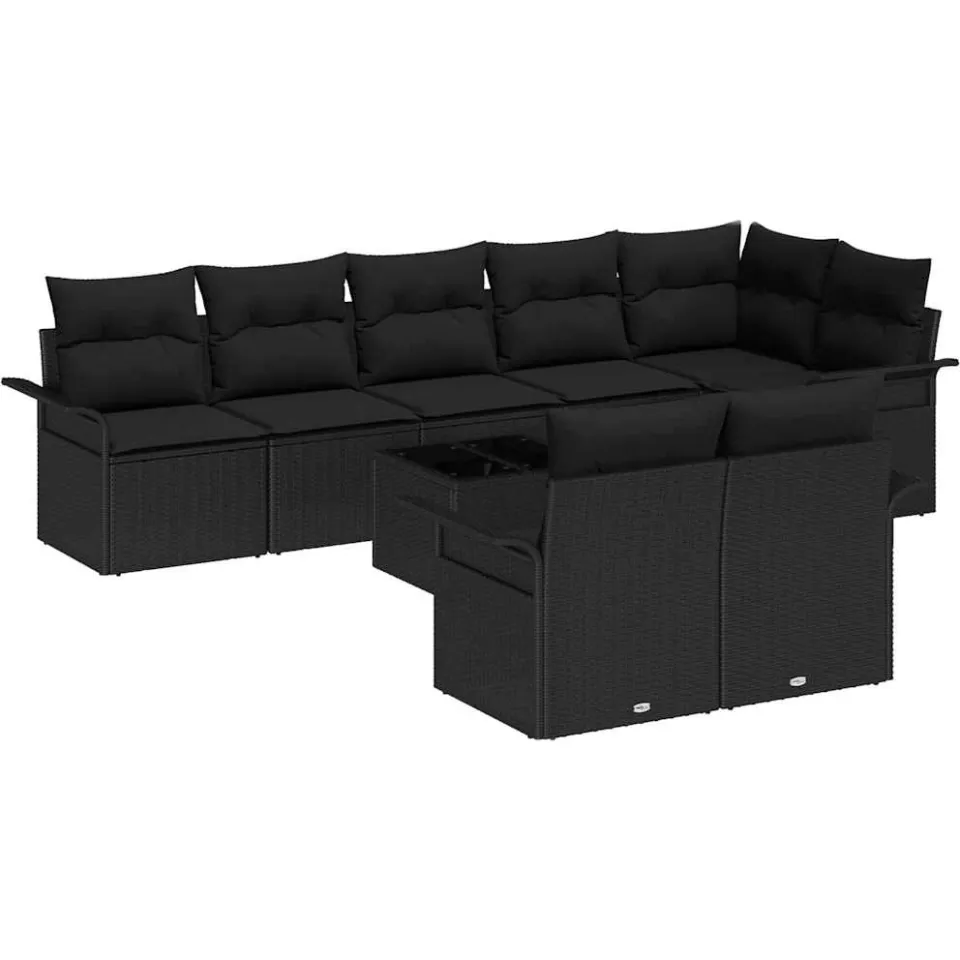 vidaXL Tuin Sofa Set 9 st Zwart poly rattan