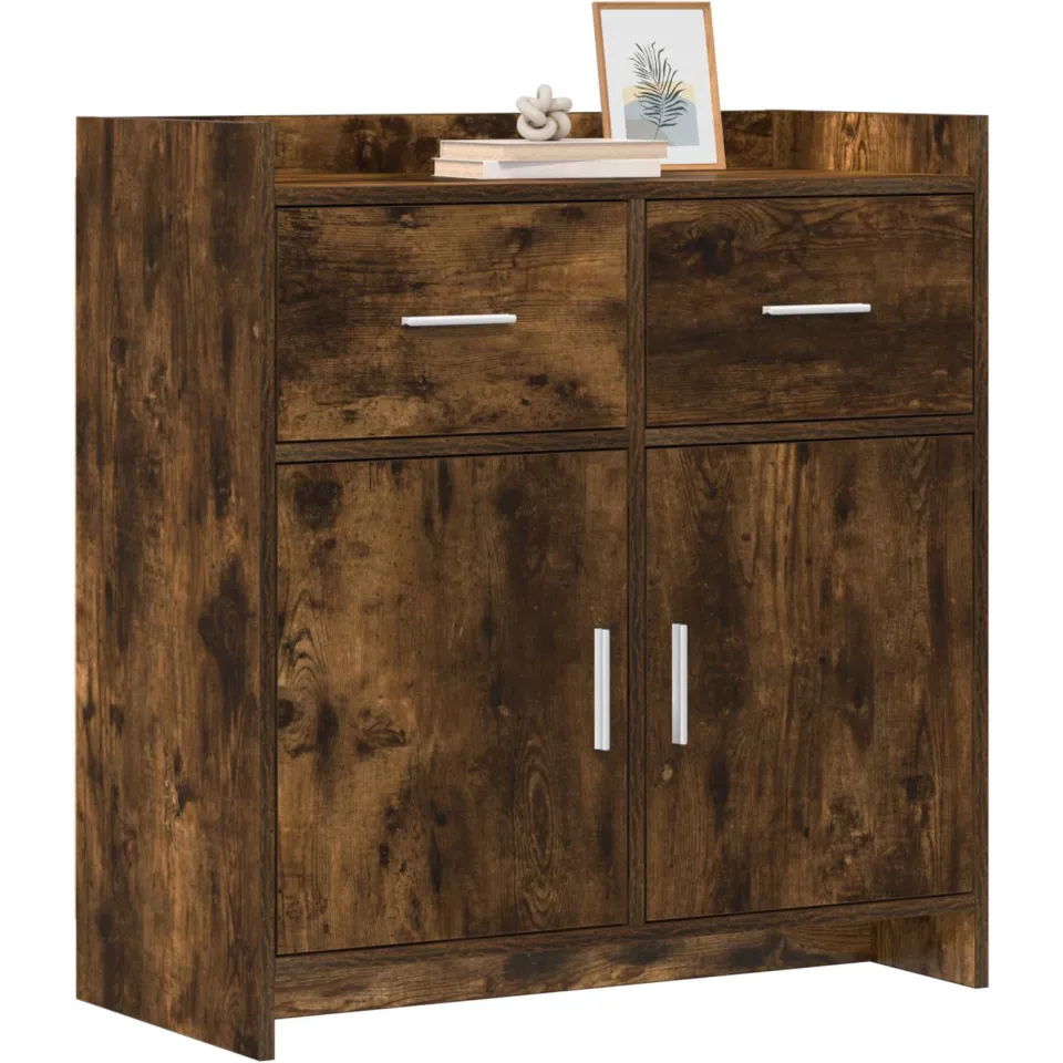 vidaXL Dressoir Gerookt eiken 75 x 36 x 80 cm Bewerkt hout Bruin